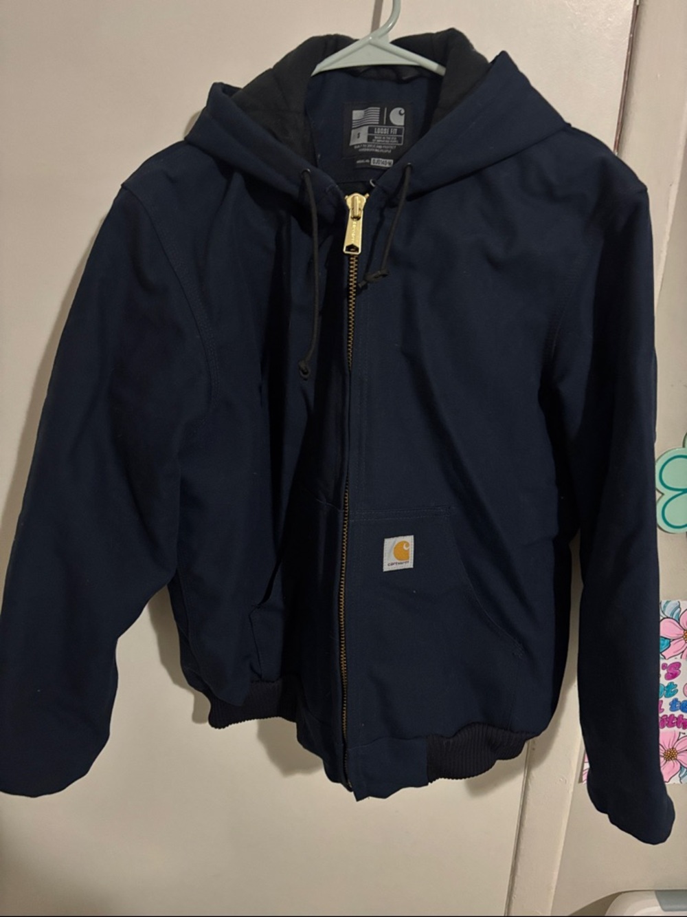 Men's S Carhartt Loose Fit 100% Cotton Jacket Navy Blue